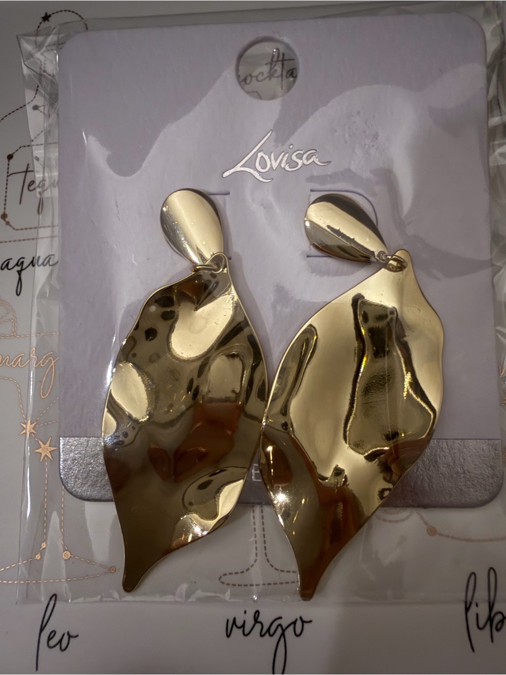 Gold Organic Leaf Drop Statement Metallic Earrings